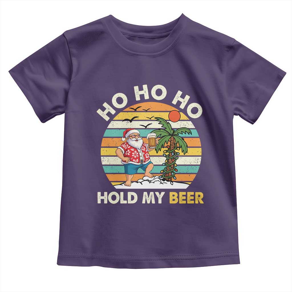 Christmas In July Santa Ho Ho Hold My Beer Toddler T Shirt Summer Beach Hawaii Santa USA Flag TS10 Purple Print Your Wear