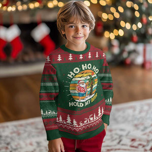 Christmas In July Santa Ho Ho Hold My Beer Knit Sweatshirt Summer Beach Hawaii Santa USA Flag TS10 Christmas Print Your Wear