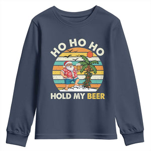 Christmas In July Santa Ho Ho Hold My Beer Youth Sweatshirt Summer Beach Hawaii Santa USA Flag TS10 Navy Print Your Wear