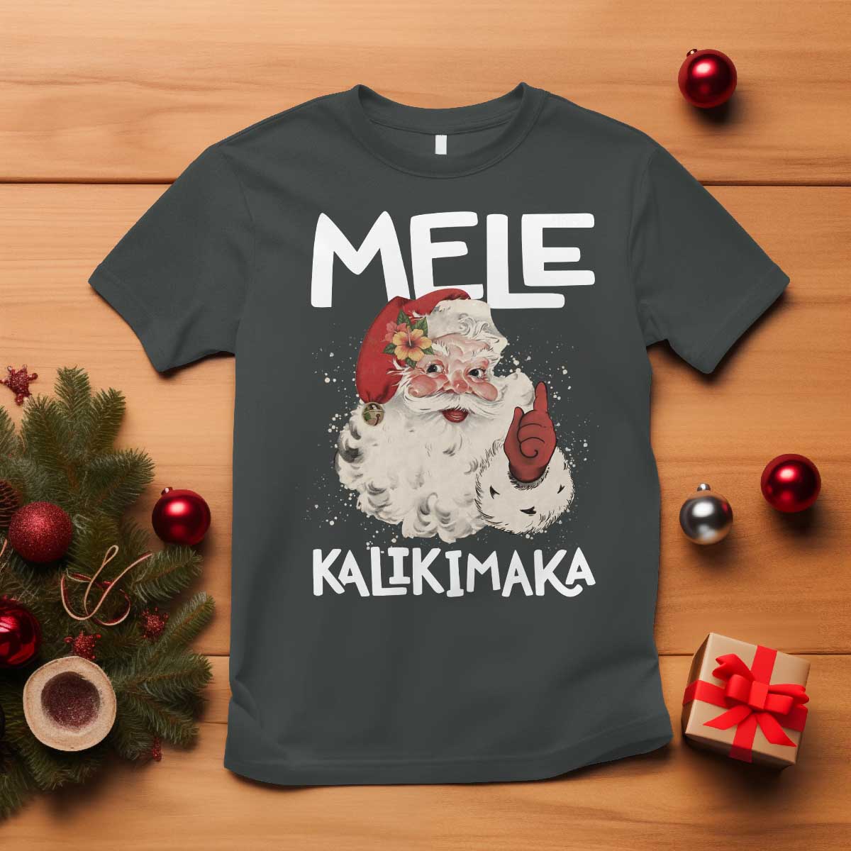 Mele Kalikimaka T Shirt Hawaii Christmas Party Santa TS10 Dark Heather Print Your Wear