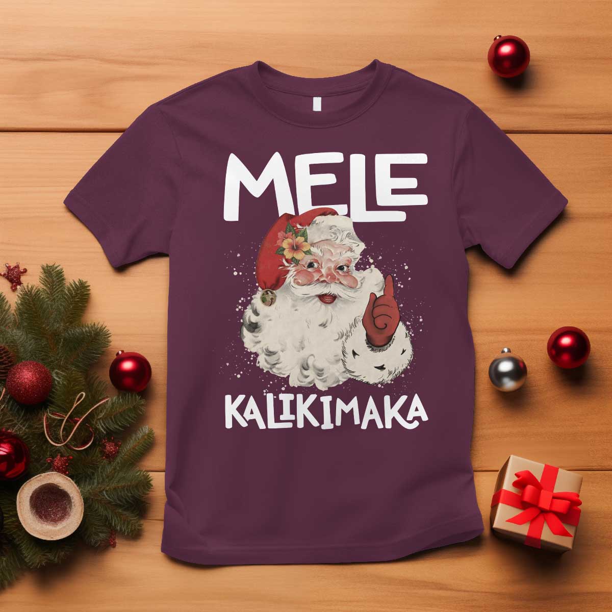 Mele Kalikimaka T Shirt Hawaii Christmas Party Santa TS10 Maroon Print Your Wear