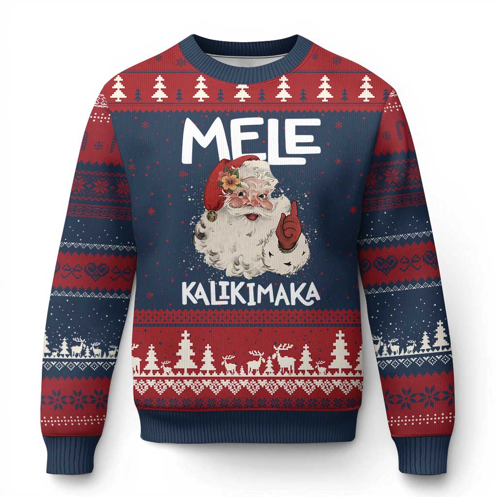 Mele Kalikimaka Ugly Christmas Sweater Hawaii Xmas Party Santa TS10 Navy Red Print Your Wear