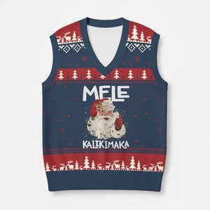 Mele Kalikimaka V-Neck Knit Sweater Vest Hawaii Xmas Party Santa TS10 Navy Red Print Your Wear
