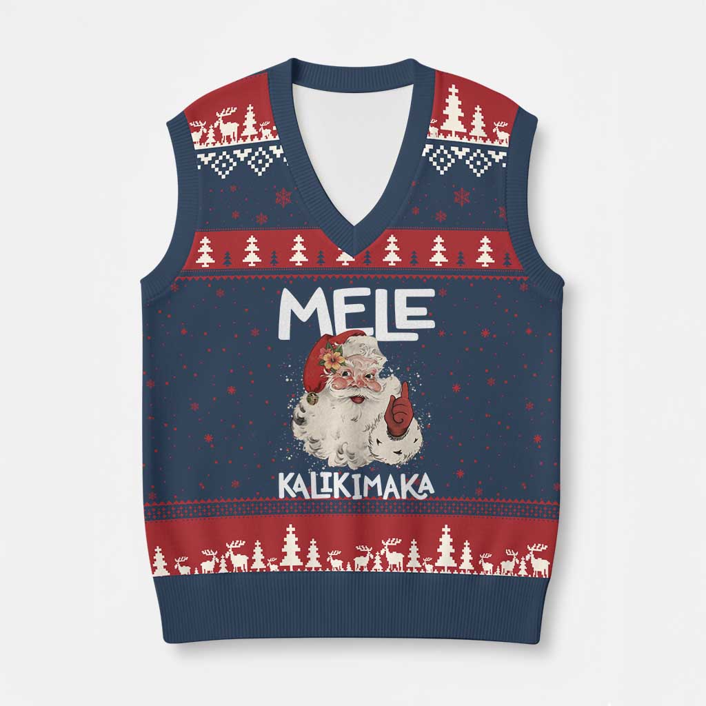 Mele Kalikimaka V-Neck Knit Sweater Vest Hawaii Xmas Party Santa TS10 Navy Red Print Your Wear