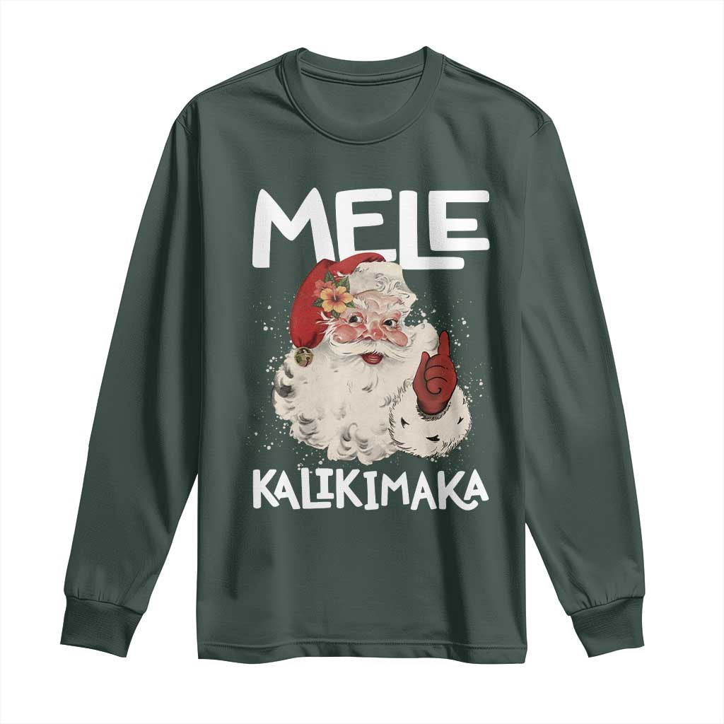 Mele Kalikimaka Long Sleeve Shirt Hawaii Christmas Party Santa TS10 Dark Forest Green Print Your Wear