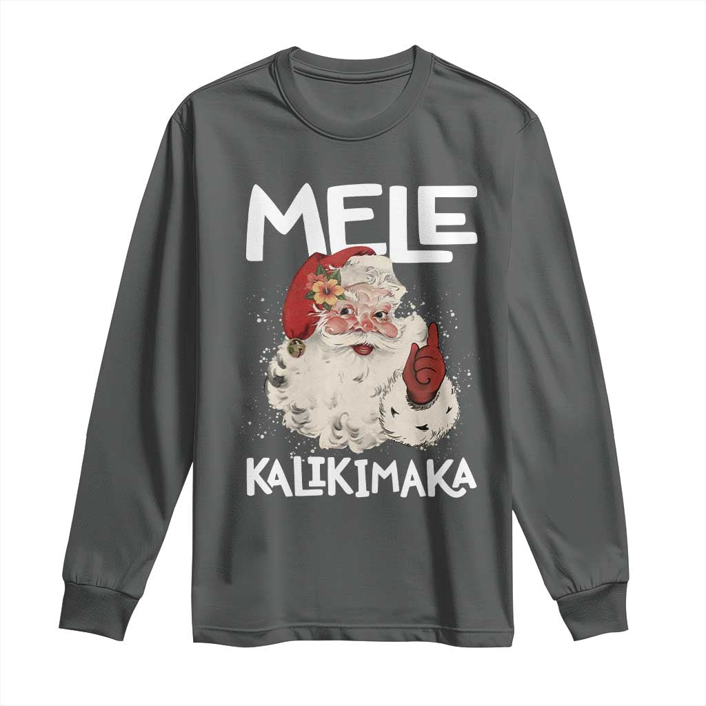 Mele Kalikimaka Long Sleeve Shirt Hawaii Christmas Party Santa TS10 Dark Heather Print Your Wear