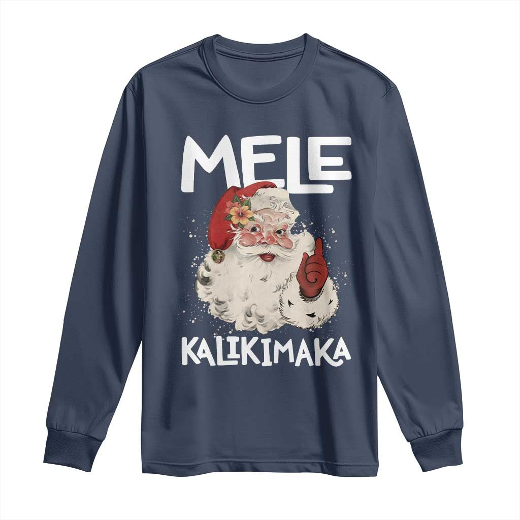 Mele Kalikimaka Long Sleeve Shirt Hawaii Christmas Party Santa TS10 Navy Print Your Wear