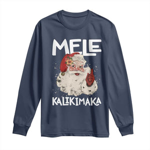 Mele Kalikimaka Long Sleeve Shirt Hawaii Christmas Party Santa TS10 Navy Print Your Wear