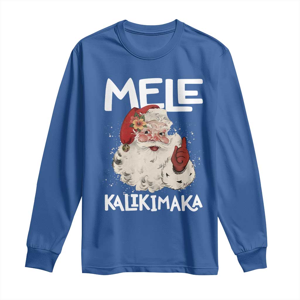Mele Kalikimaka Long Sleeve Shirt Hawaii Christmas Party Santa TS10 Royal Blue Print Your Wear