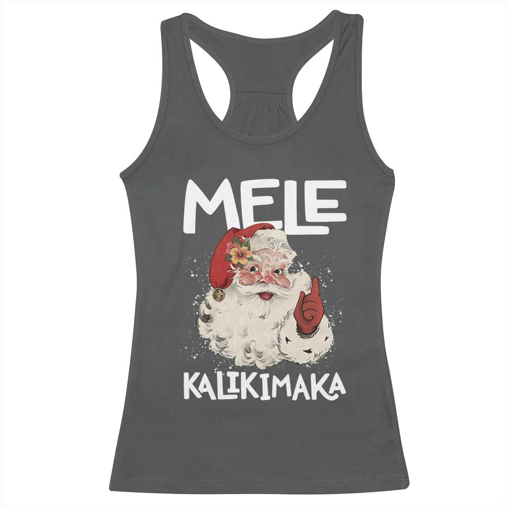Mele Kalikimaka Racerback Tank Top Hawaii Christmas Party Santa TS10 Dark Heather Print Your Wear