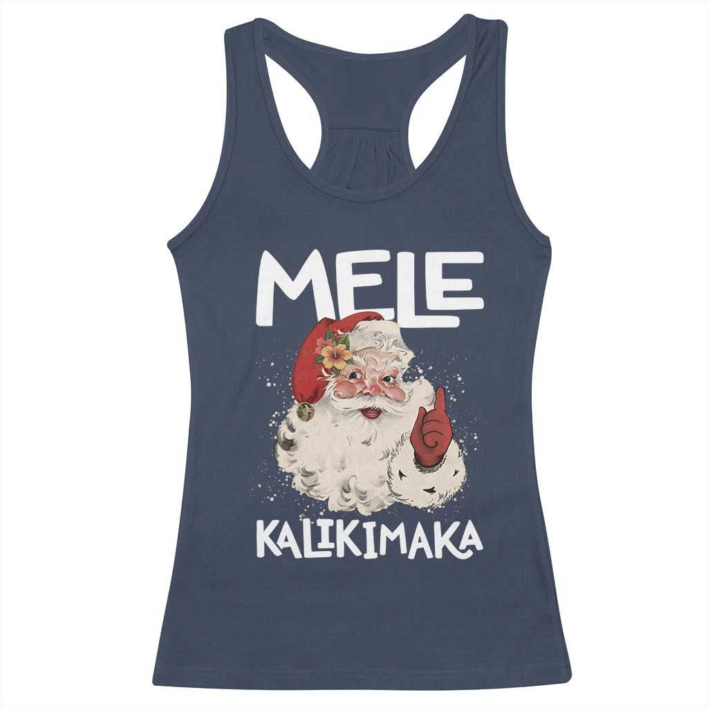 Mele Kalikimaka Racerback Tank Top Hawaii Christmas Party Santa TS10 Navy Print Your Wear
