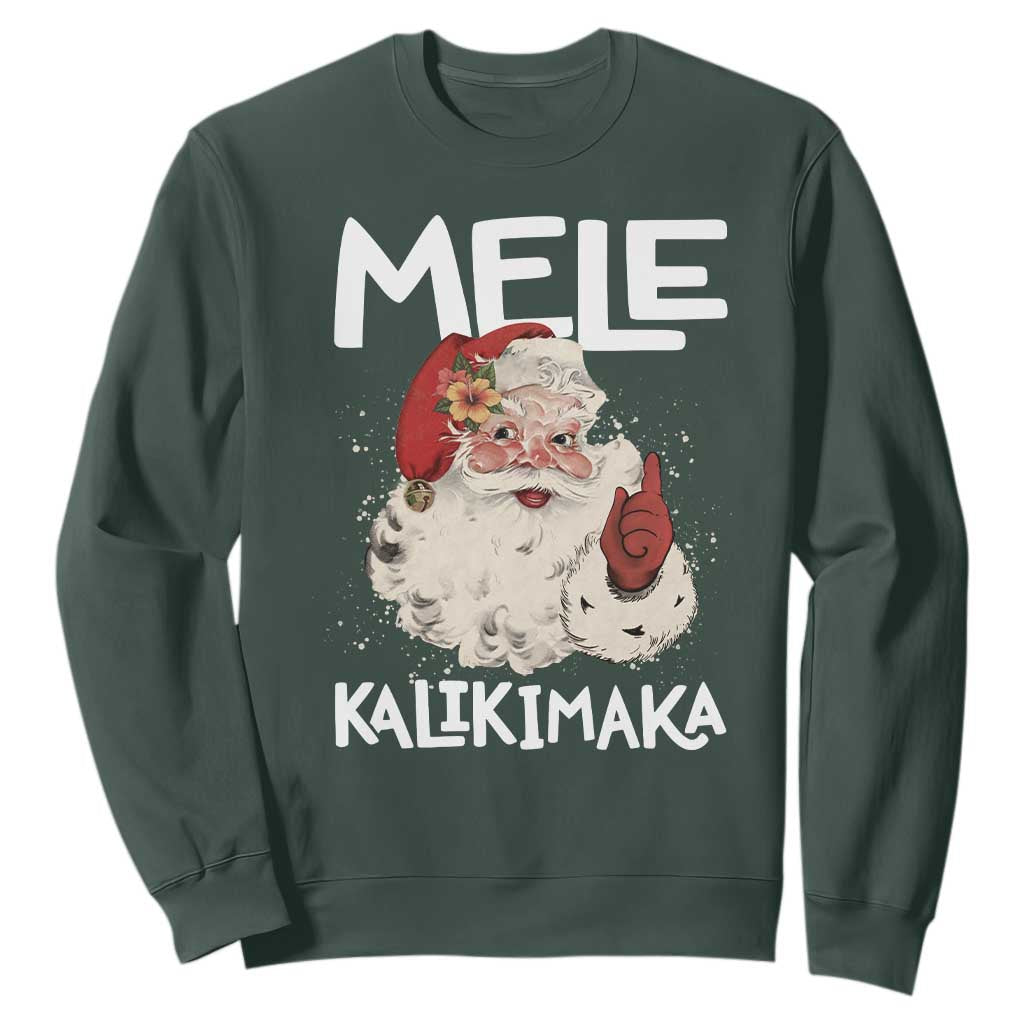 Mele Kalikimaka Sweatshirt Hawaii Christmas Party Santa TS10 Dark Forest Green Print Your Wear