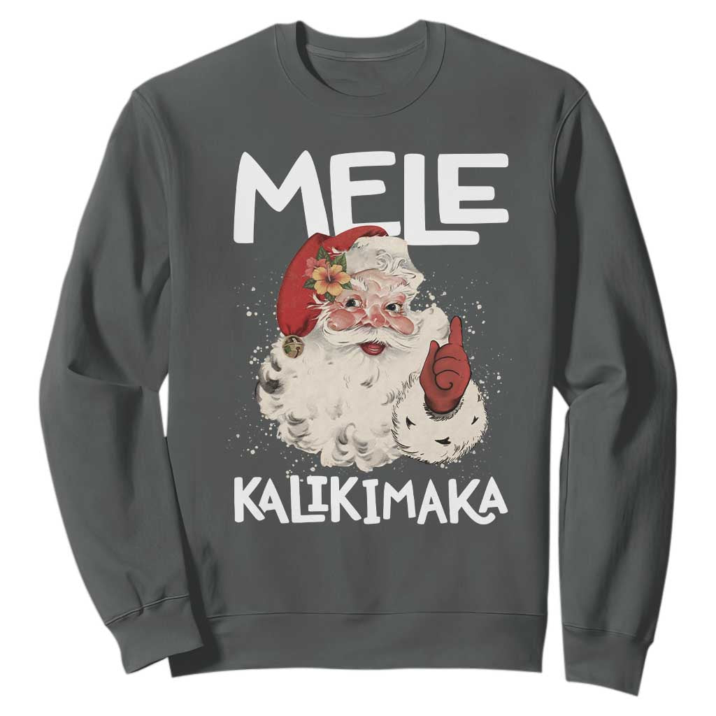 Mele Kalikimaka Sweatshirt Hawaii Christmas Party Santa TS10 Dark Heather Print Your Wear