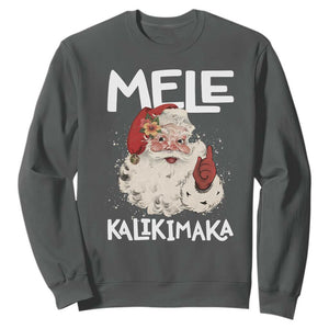 Mele Kalikimaka Sweatshirt Hawaii Christmas Party Santa TS10 Dark Heather Print Your Wear