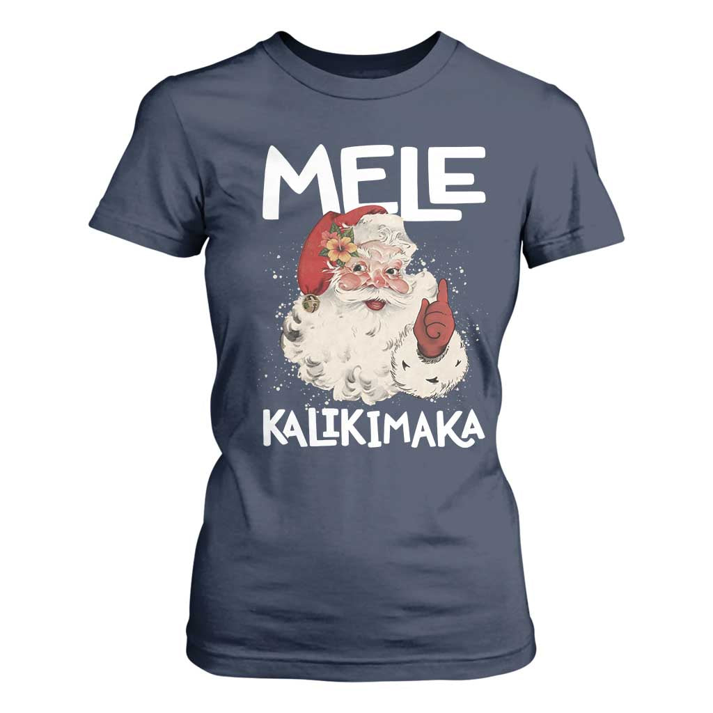 Mele Kalikimaka T Shirt For Women Hawaii Christmas Party Santa TS10 Navy Print Your Wear