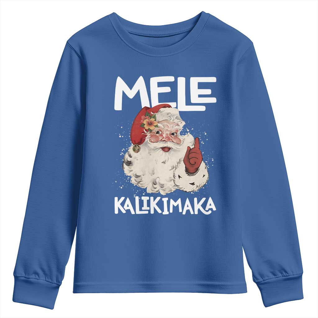 Mele Kalikimaka Youth Sweatshirt Hawaii Christmas Party Santa TS10 Royal Blue Print Your Wear