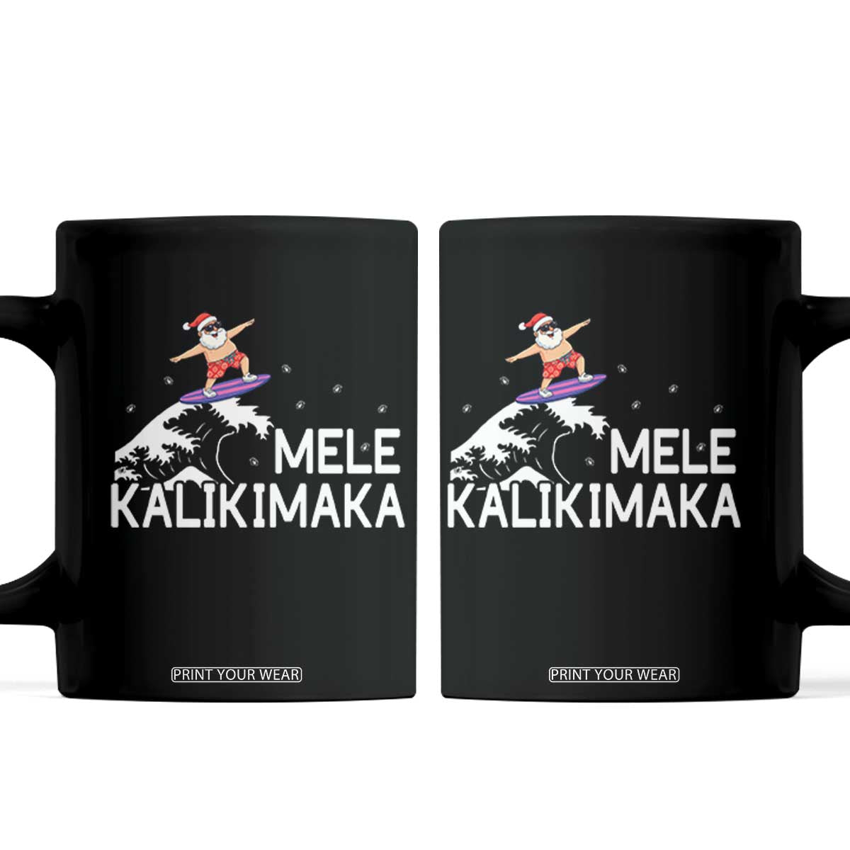 Christmas In July Surfing Santa Coffee Mug Mele Kalikimaka Summer Beach Hawaii TS10 Black Print Your Wear