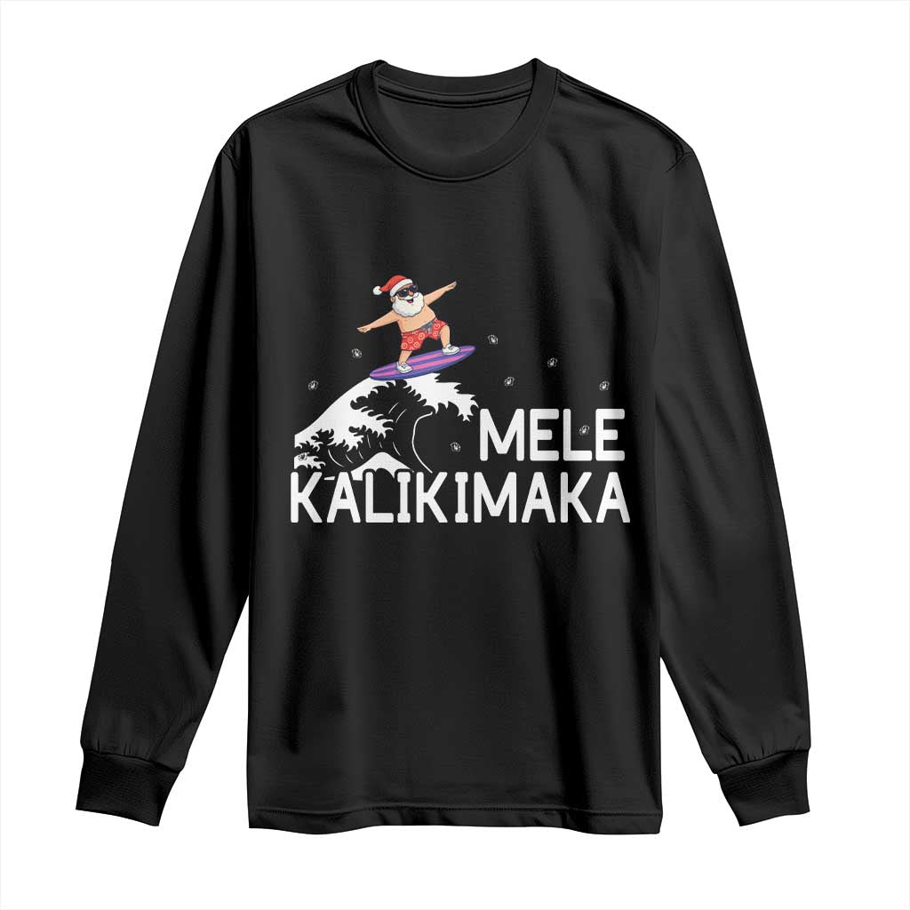 Christmas In July Surfing Santa Long Sleeve Shirt Mele Kalikimaka Summer Beach Hawaii TS10 Black Print Your Wear