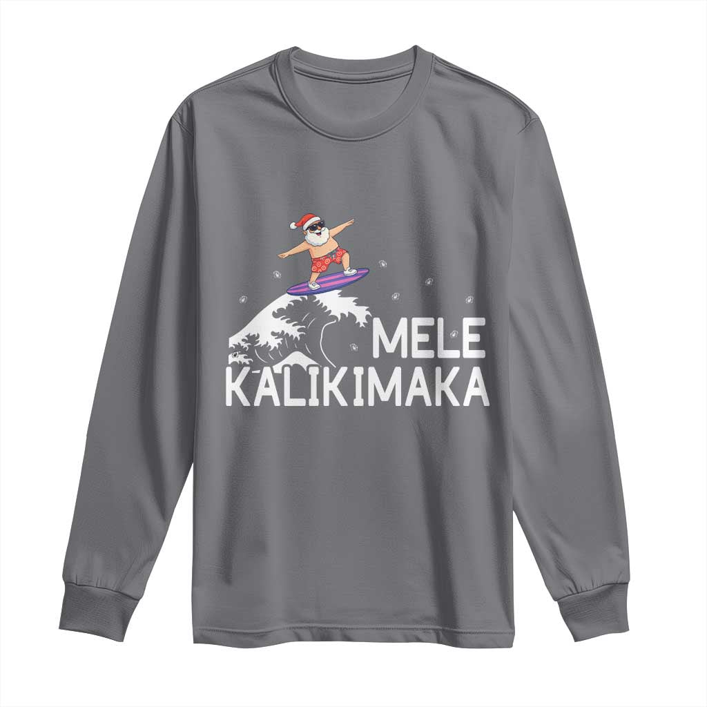 Christmas In July Surfing Santa Long Sleeve Shirt Mele Kalikimaka Summer Beach Hawaii TS10 Charcoal Print Your Wear