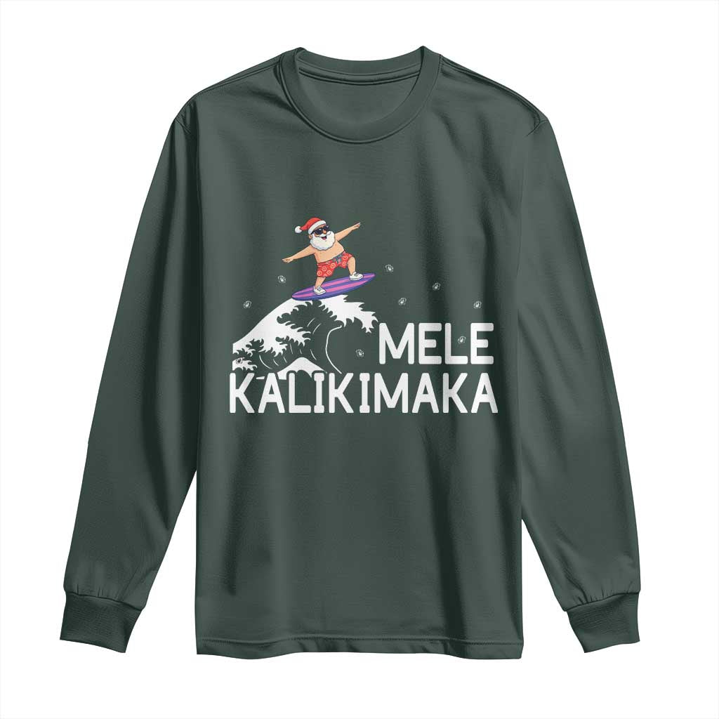 Christmas In July Surfing Santa Long Sleeve Shirt Mele Kalikimaka Summer Beach Hawaii TS10 Dark Forest Green Print Your Wear