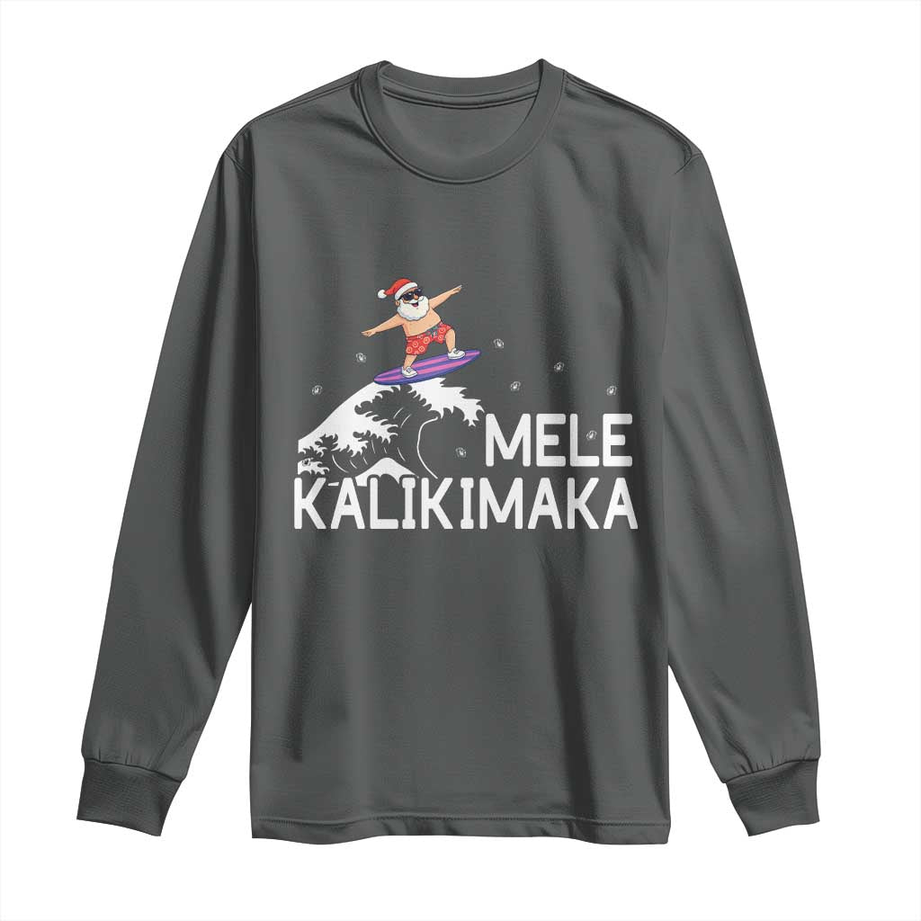Christmas In July Surfing Santa Long Sleeve Shirt Mele Kalikimaka Summer Beach Hawaii TS10 Dark Heather Print Your Wear