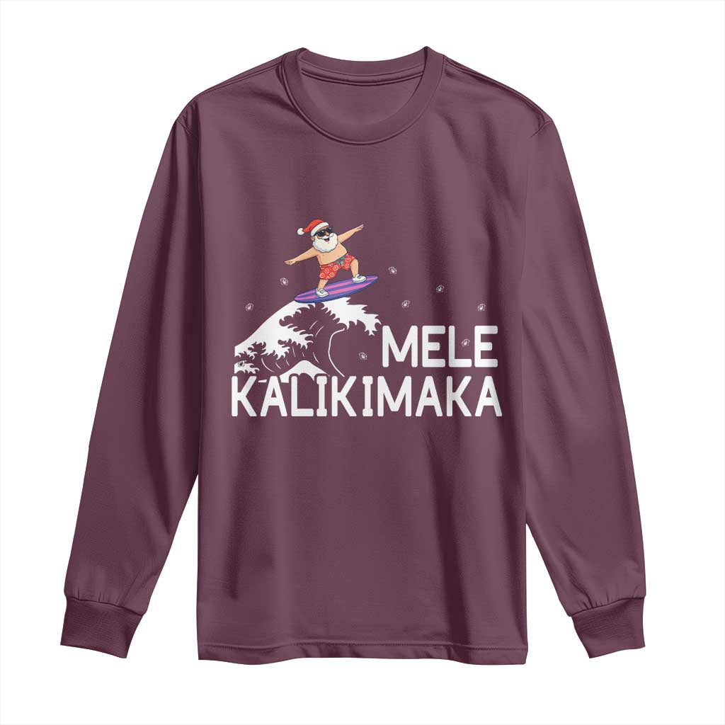 Christmas In July Surfing Santa Long Sleeve Shirt Mele Kalikimaka Summer Beach Hawaii TS10 Maroon Print Your Wear