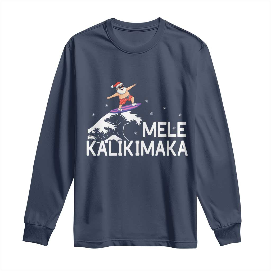 Christmas In July Surfing Santa Long Sleeve Shirt Mele Kalikimaka Summer Beach Hawaii TS10 Navy Print Your Wear