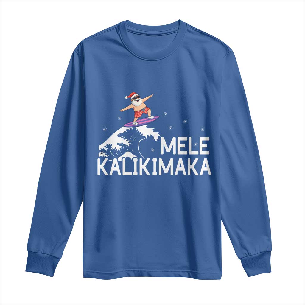 Christmas In July Surfing Santa Long Sleeve Shirt Mele Kalikimaka Summer Beach Hawaii TS10 Royal Blue Print Your Wear