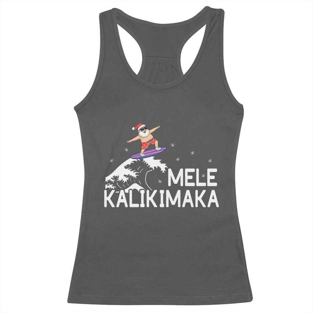 Christmas In July Surfing Santa Racerback Tank Top Mele Kalikimaka Summer Beach Hawaii TS10 Dark Heather Print Your Wear