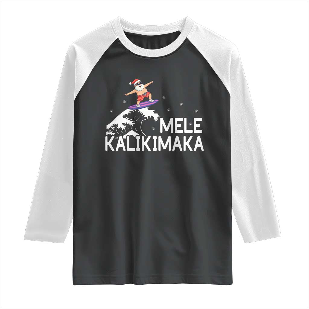 Christmas In July Surfing Santa Raglan Shirt Mele Kalikimaka Summer Beach Hawaii TS10 Black White Print Your Wear
