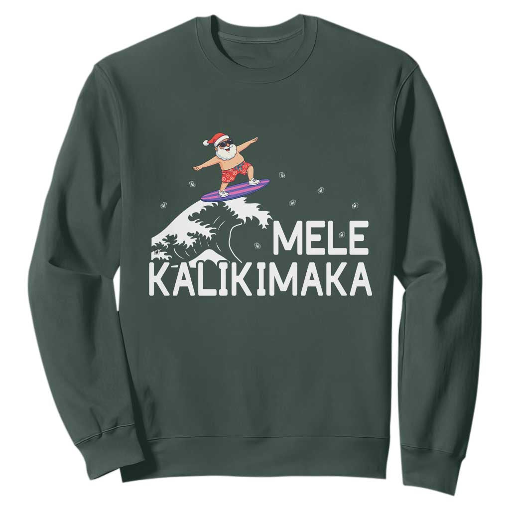 Christmas In July Surfing Santa Sweatshirt Mele Kalikimaka Summer Beach Hawaii TS10 Dark Forest Green Print Your Wear