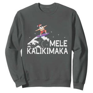 Christmas In July Surfing Santa Sweatshirt Mele Kalikimaka Summer Beach Hawaii TS10 Dark Heather Print Your Wear