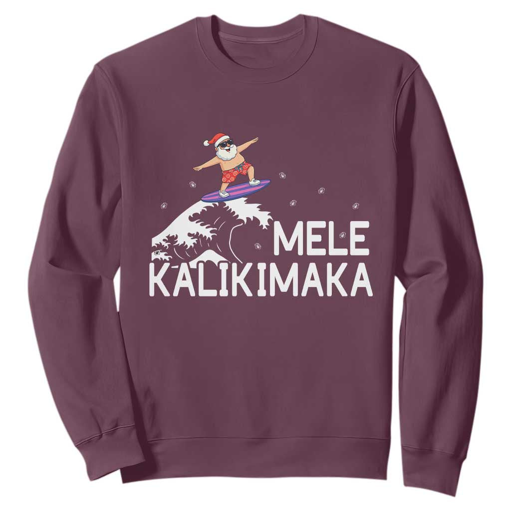 Christmas In July Surfing Santa Sweatshirt Mele Kalikimaka Summer Beach Hawaii TS10 Maroon Print Your Wear