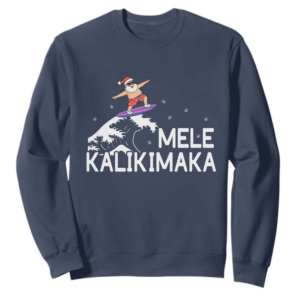 Christmas In July Surfing Santa Sweatshirt Mele Kalikimaka Summer Beach Hawaii TS10 Navy Print Your Wear