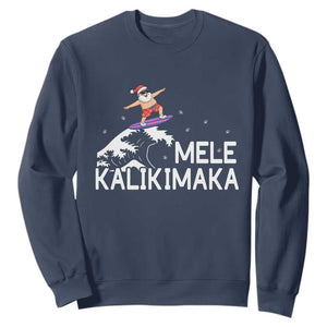Christmas In July Surfing Santa Sweatshirt Mele Kalikimaka Summer Beach Hawaii TS10 Navy Print Your Wear