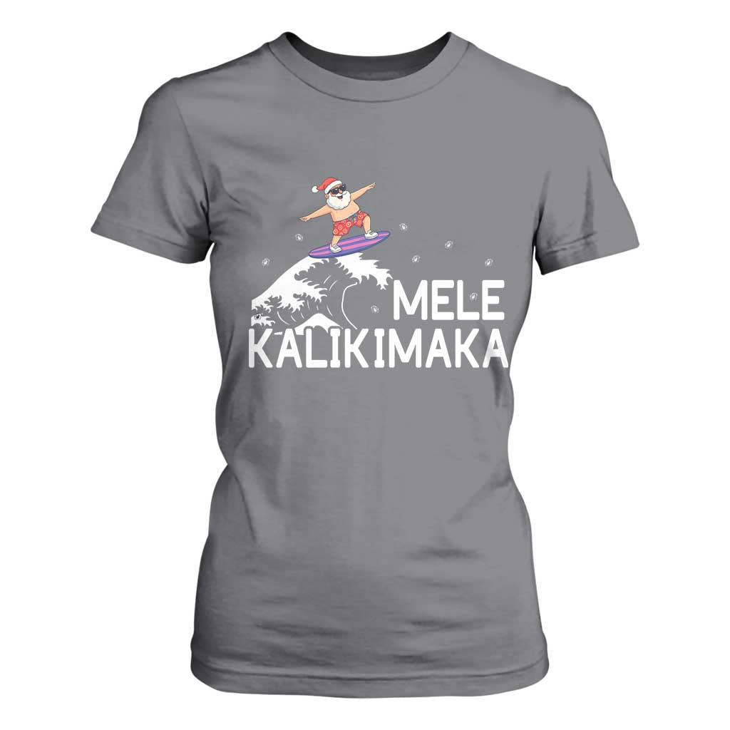 Christmas In July Surfing Santa T Shirt For Women Mele Kalikimaka Summer Beach Hawaii TS10 Charcoal Print Your Wear
