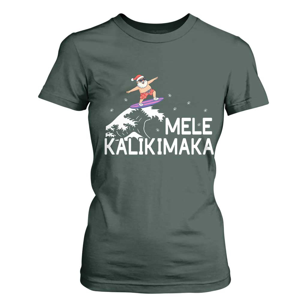 Christmas In July Surfing Santa T Shirt For Women Mele Kalikimaka Summer Beach Hawaii TS10 Dark Forest Green Print Your Wear