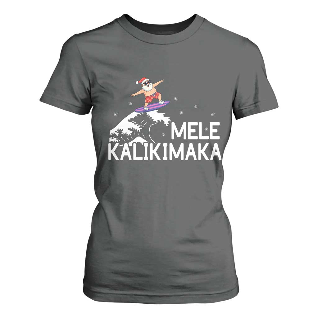 Christmas In July Surfing Santa T Shirt For Women Mele Kalikimaka Summer Beach Hawaii TS10 Dark Heather Print Your Wear