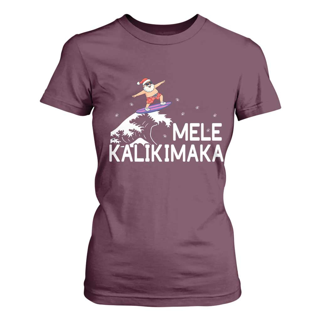 Christmas In July Surfing Santa T Shirt For Women Mele Kalikimaka Summer Beach Hawaii TS10 Maroon Print Your Wear