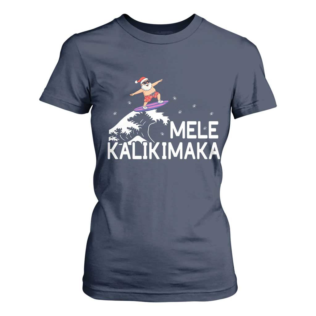 Christmas In July Surfing Santa T Shirt For Women Mele Kalikimaka Summer Beach Hawaii TS10 Navy Print Your Wear