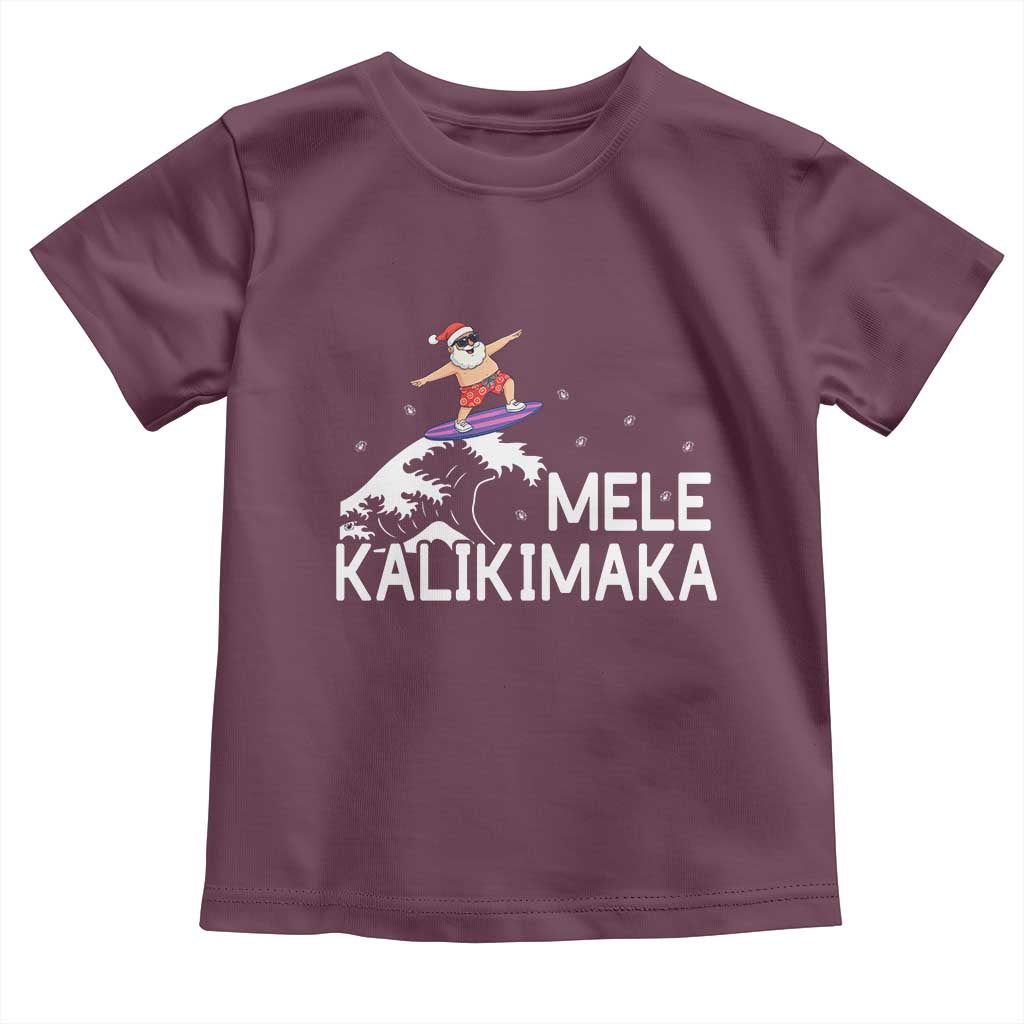 Christmas In July Surfing Santa Toddler T Shirt Mele Kalikimaka Summer Beach Hawaii TS10 Maroon Print Your Wear