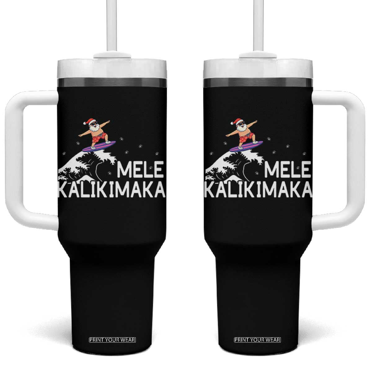 Christmas In July Surfing Santa Tumbler With Handle Mele Kalikimaka Summer Beach Hawaii TS10 One Size: 40 oz Black Print Your Wear