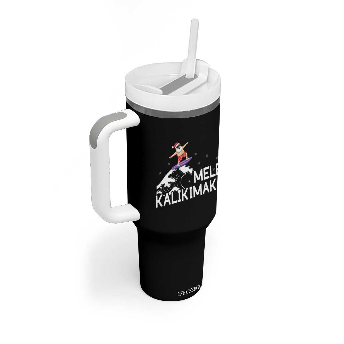 Christmas In July Surfing Santa Tumbler With Handle Mele Kalikimaka Summer Beach Hawaii TS10 Print Your Wear