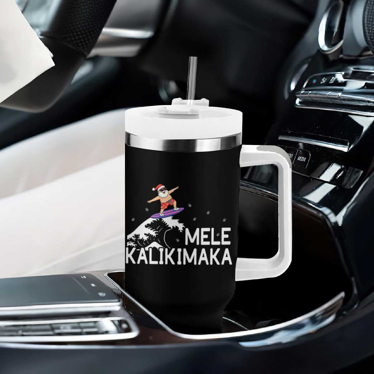 Christmas In July Surfing Santa Tumbler With Handle Mele Kalikimaka Summer Beach Hawaii TS10 Print Your Wear