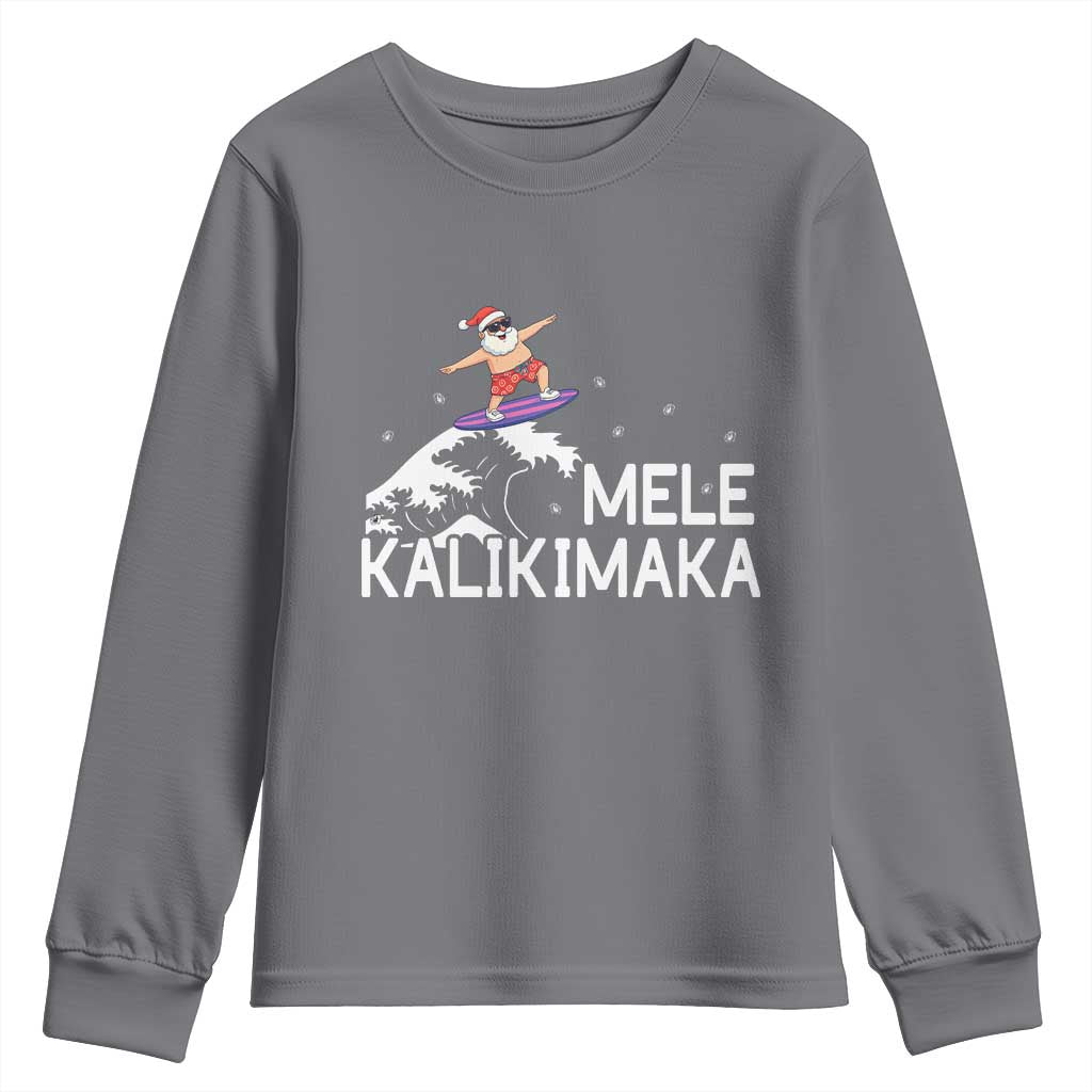 Christmas In July Surfing Santa Youth Sweatshirt Mele Kalikimaka Summer Beach Hawaii TS10 Charcoal Print Your Wear