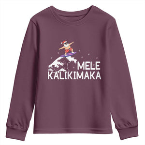 Christmas In July Surfing Santa Youth Sweatshirt Mele Kalikimaka Summer Beach Hawaii TS10 Maroon Print Your Wear