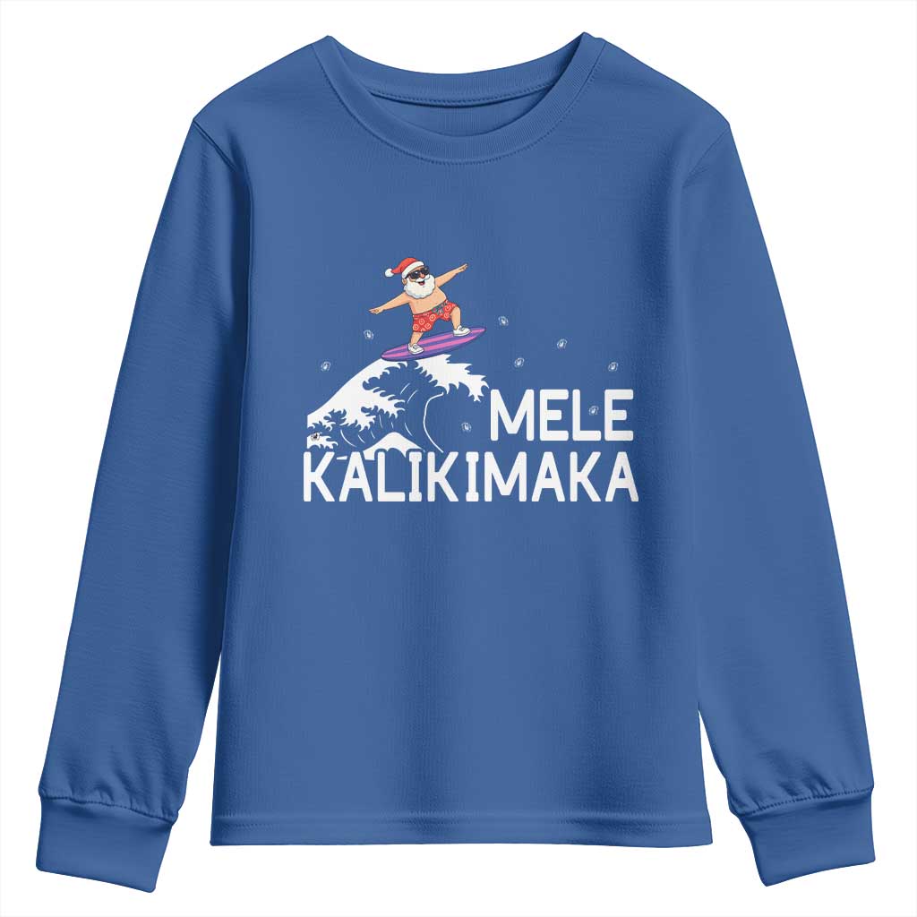 Christmas In July Surfing Santa Youth Sweatshirt Mele Kalikimaka Summer Beach Hawaii TS10 Royal Blue Print Your Wear