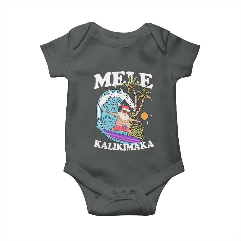 Mele Kalikimaka Hawaii Christmas Surfing Santa Baby Onesie Summer Beach Hawaii Xmas In July TS10 Dark Heather Print Your Wear