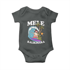 Mele Kalikimaka Hawaii Christmas Surfing Santa Baby Onesie Summer Beach Hawaii Xmas In July TS10 Dark Heather Print Your Wear