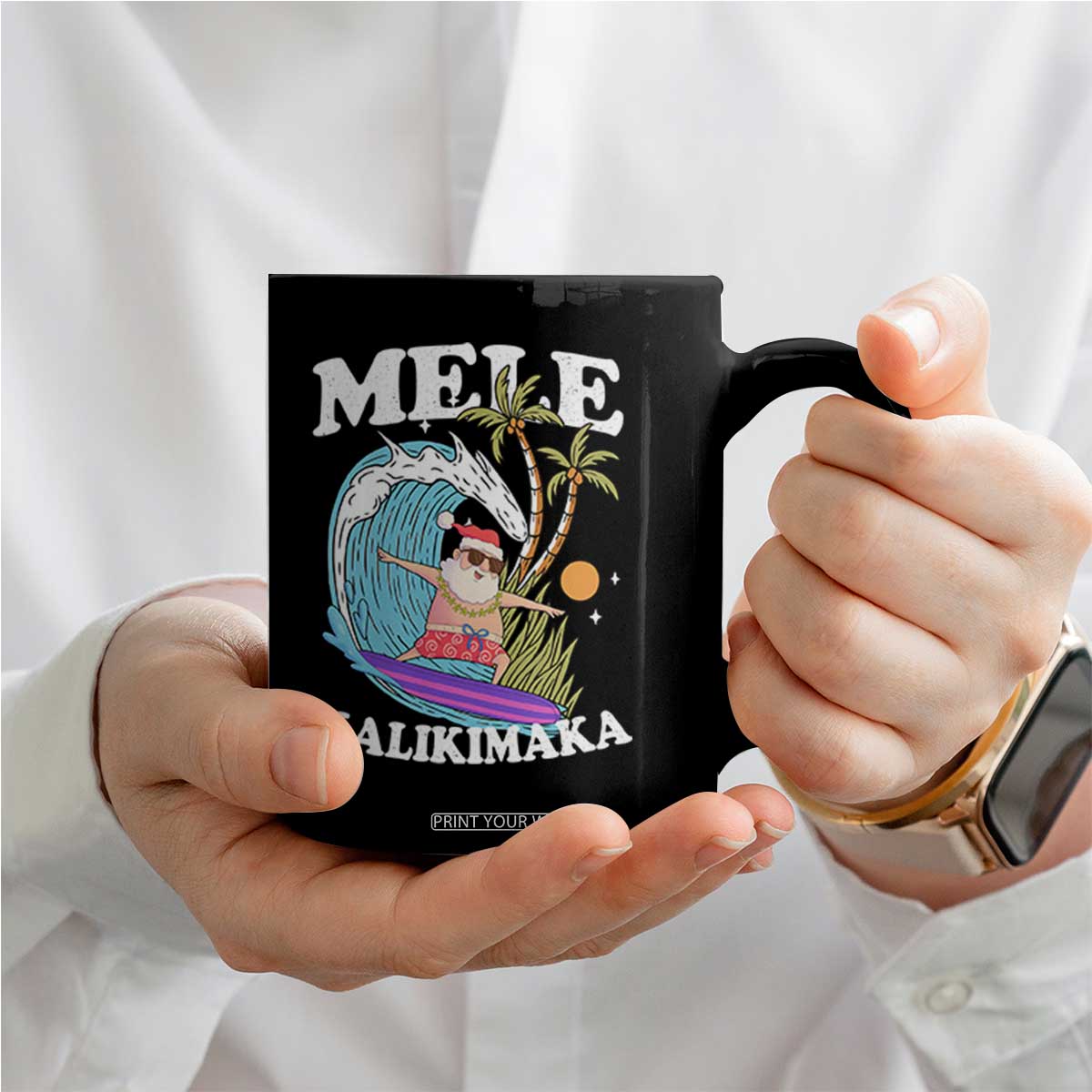 Mele Kalikimaka Hawaii Christmas Surfing Santa Coffee Mug Summer Beach Hawaii Xmas In July TS10 Print Your Wear